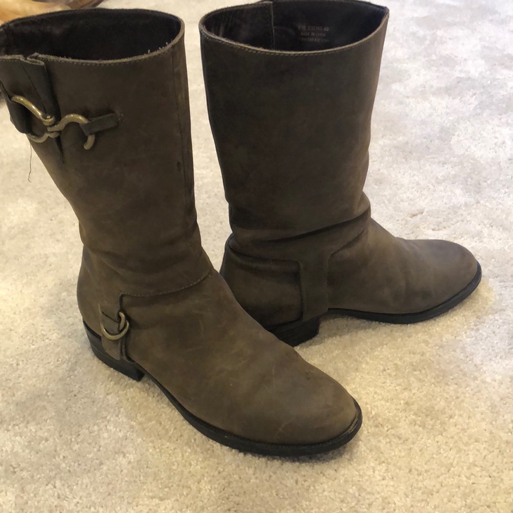 Cole Haan Suede Motorcycle Boots In Gunmetal